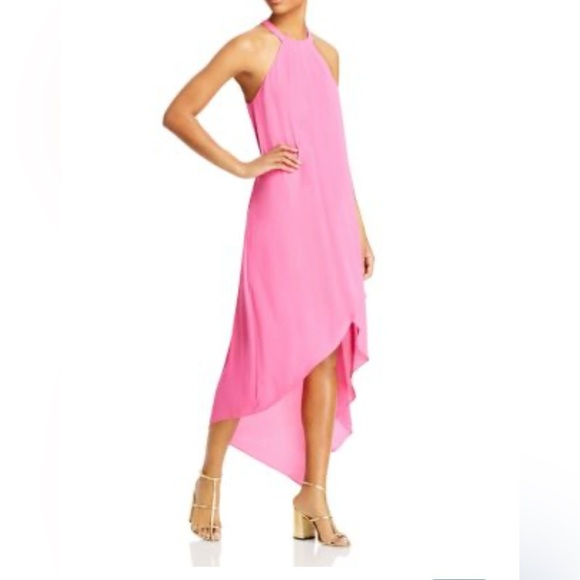 BCBG MAXAZRIA HOT PINK HI LOW ASYMMETRICAL MIDI DRESS SIZE MEDIUM - Picture 1 of 5